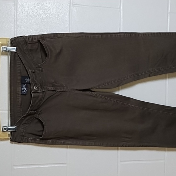 Olive Green Grey Stretch Skinny Jeans with Brass Back Pocket Detail - Picture 2 of 13